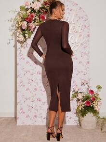 Loomaby Vestido de maternidad elegante de unicolor y ajustado para fiesta - Marrón - Ver 2
