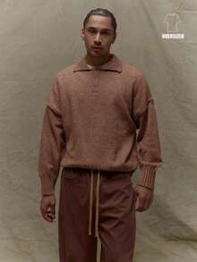 Musero Pull tricoté à col boutonné, avec taille et poignets côtelés oversize. Idéal pour l'automne, le printemps et l'été. - Tabac - Voir 1