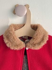 Cozy Pixies 2pcs Baby Girl Christmas New Year Red Plaid Contrast Bow Decor Sleeveless Waist Dress & Long Sleeve Fur Collar Cardigan Set