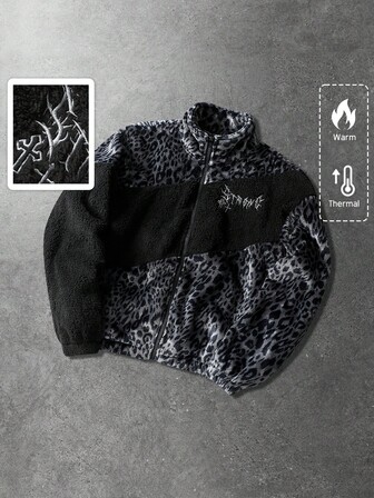 Street Life Giacca imbottita unisex con stampa leopardata e grafica con testo in inglese, adatta per autunno/inverno