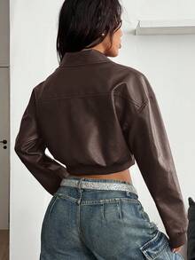 Coolane 女士秋季街头服饰外出约会夜办公室装复古红色皮革短夹克外套