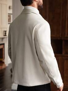 Manfinity Homme 加大码男士长袖休闲纯色简约拉链外套，秋季米色男士米色外套 白色 - 杏色 - 查看 2