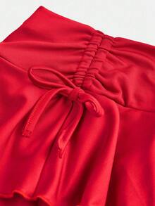 SHEIN Girlism Váy suông hở eo rút dây trơn màu thời trang dạo phố cho bé gái tuổi teen - Đỏ - Xem 3