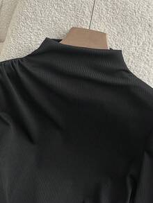 Franclia 休闲百搭打底衫，高领褶皱针织弹力长袖上衣/T恤搭配千鸟格半裙/长裤/短裤，女士秋冬两件套，优雅女士两件套，女士优雅上衣套装，女士新年两件套，棕色千鸟格两件套。 - 黑色 - 查看 4