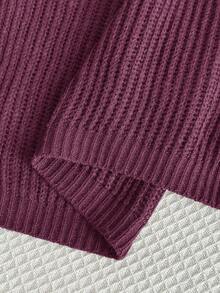 SHEIN EZwear Áo len chui đầu dài tay màu tím đỏ cỡ lớn - Màu đỏ tím - Xem 6