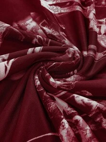 ROMWE Váy bó sát cơ thể phong cách Gothic tối màu lãng mạn cổ điển cỡ lớn - Màu Đỏ Sâu - Xem 3