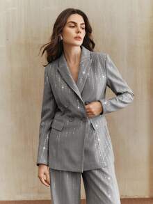 Anewsta Jaket Blazer Bergaris Bordir dan Manik-Manik Mewah Elegan, Cocok untuk Gaun Malam, Perayaan Musim Gugur, Musim Dingin, Musim Semi, Tahun Baru, Pesta, Pernikahan, Chic, Bergaya, Formal, Kerja, Hari Thanksgiving, Wisuda, Natal - Grey - View 5