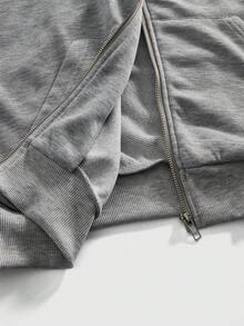 ROMWE MEN Prep 男士休闲格子拼接拉链连帽卫衣，秋季款，长袖上衣 - 灰色 - 查看 5