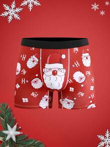 Christmas Funny Print Cartoon Quirky Santa Claus, Gift Box, Candy Cane, Bell, Snowflake, Snowman, Family Party Men's Mid-Length Boxer Briefs - Multicolor - View 1