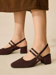 CUCCOO BASICS 女士经典低跟露跟鞋 - 咖啡棕 - 查看 1
