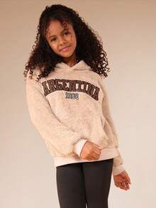 SUMWON sweat-shirt à capuche en sherpa avec poche centrale, pull douillet d'hiver et leggings - Nude - Voir 3