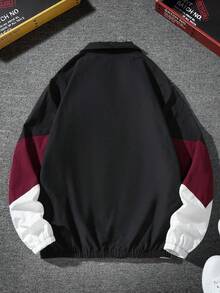 Manfinity Campus Court 男士长袖撞色拉链户外防风夹克，秋季，颓废风