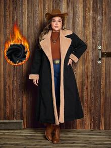 EMERY ROSE Plus Size Women Vintage Patchwork Washed Denim Jacket, Autumn/Winter - Black - View 1