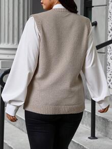 Easura Chaleco de punto de talla grande, para invierno - Caqui - Ver 2