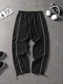 Sport MetroGents Men's Contrast Trim Graphic Print Drawstring Waist Sports Pants - Black - View 2