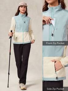 OutZeal Chaqueta de forro polar con cuello alto, bolsillos con cremallera, para mujer, para actividades al aire libre, senderismo, acampada, invierno - Multicolor - Ver 5