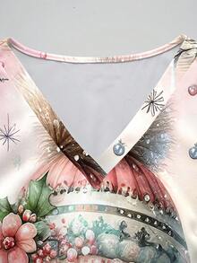 PopScrub Modna damska koszulka z krótkim rękawem i dekoltem w serek, z akwarelowym bałwanem, z grafiką, na Boże Narodzenie