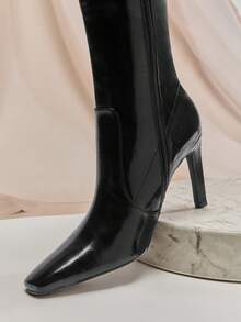 SHUZIA Women Classic Minimalist Sexy Point Toe Stiletto Heel Knee-High Boots - Black - View 7