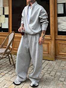 DAZY Conjunto de sudadera de dos en uno con bloques de color gruesos para hombre, otoño/invierno - Gris - Ver 5