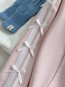 Comfortcana Plus Size Color Block Bow Decor Hooded Zip-Up Long Sleeve Sweatshirt/Winter - Pink - View 5