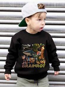 GraphicGems Young Boys Casual Fashionable Comfortable Simple Versatile Creative Funny Cartoon "Italian Brainrot" Printed Basic Crew Neck Sweatshirt, Suitable For Outdoor Sports In Autumn/Winter - Black - View 2