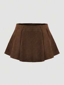 Calvaya Jupe mini plissée noire à taille haute avec short de pour femmes grandes tailles - Marron - Voir 5