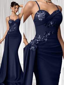 Coutiva Formal Evening Gown (Heavily Embellished) - Navy Blue - View 3
