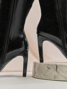 SHUZIA Women Classic Minimalist Sexy Point Toe Stiletto Heel Knee-High Boots - Black - View 8