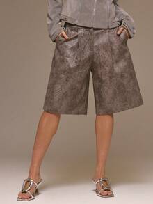 MUSERA 水洗仿皮长款短裤，酷女孩风，街头风，可爱，秋季，冬日