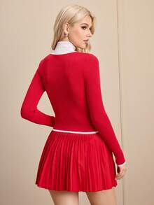 Cheerettes Women's Letter Pattern Turtleneck Long Sleeve Sweater, Autumn/Winter - Red - View 2