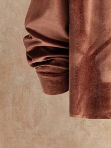 Manfinity NXTstreet 男士休闲百搭纯色丝绒衬衫，秋季红白配色，长袖上衣 - 棕色 - 查看 5