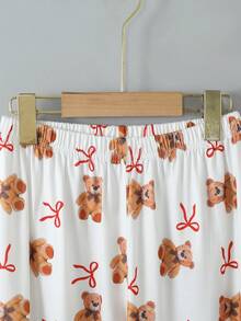 2pcs/Set Girls Cute Bear Print Pajama Set,White Long Sleeve Top & Pants Babydoll Sleep Wear,Sweet & Comfortable Autumn Home Wear,Great New Year Gift - Beige - View 6