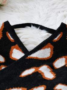 SHEIN Clasi 2024新款时尚豹纹交叉V领女式毛衣连衣裙 - 黑色 - 查看 4