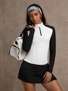 Dewbera Women's Half-Zip Collared Long Sleeve Colorblock Golf Polo Shirt Long Sleeve Gym Top Women S Golf Top