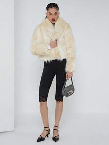 COUREZ 白色/Y2K风格仿皮草大衣，适合夜间外出、冬季派对等场合，优雅百搭。 - 杏色 - 查看 2