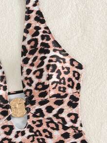 Swim SXY 女士性感豹纹深V领露背连体泳衣，优雅夏季沙滩泳装 - 彩色 - 查看 7