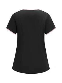 TaskEZ 2pcs Setelan Seragam Kasual Atasan Lengan Pendek dan Celana Warna Pink & Hitam, Setelan Seragam Layanan Kebersihan - Hitam - View 4