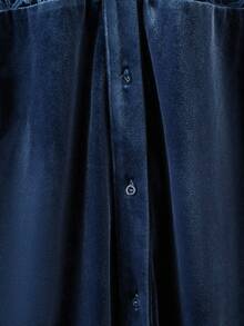 Modelyn 2pcs/Set Plus Size Solid Color Casual Long Sleeve Top And Pants Suit - Blue - View 6