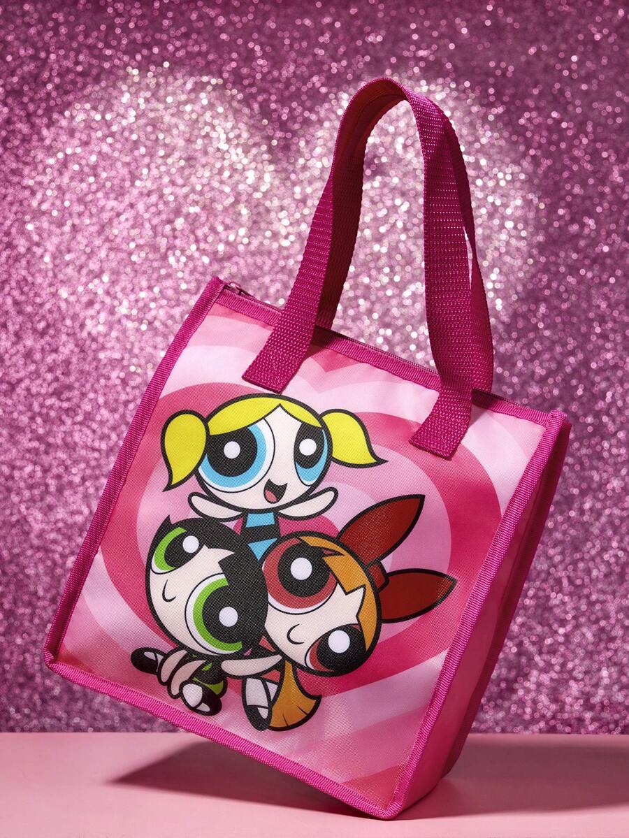 THE POWERPUFF GIRLS X SHEIN 1 Patterned Printed Insulated Lunch Bag To Keep Food Warm Or Cold, Picnic Bag, Large Capacity, Can Hold Lunch Boxes And Drinks, Suitable For Picnics, Camping, Travel, Family Use, Suitable For Families, Students, Bubbles, Blossom, Buttercup,Gift Ideas - Pink - View 1