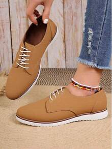 Hombre piel gamuza ligera punta redonda cordones suela baja estilo casual oficina diario zapatos Oxford - Marrón - Ver 3