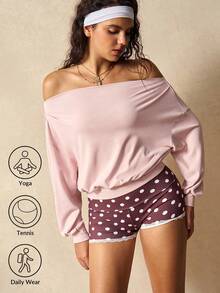 VARSIVA Camiseta deportiva de mujer de manga larga, suelta y de unicolor - Rosa - Ver 9
