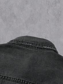 Manfinity Denimwave Veste en jean casual à manches longues pour hommes, style rappeur streetwear, unie en denim foncé avec blocs de couleurs, poches boutonnées devant, pour soirée - Noir - Voir 7