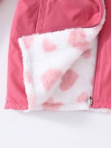 少女休闲可爱纯色梭织收腰连帽长袖双面穿羊羔绒保暖外套，秋冬季 - 粉色 - 查看 9