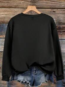EMERY ROSE Regular Round Neck Women's Casual Heart Print Sweatshirt - Black - View 2