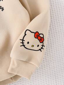 HELLO KITTY AND FRIENDS | SHEIN 少女休闲日常百搭舒适卡通图案宽松圆领长袖针织卫衣 - 卡其色 - 查看 5