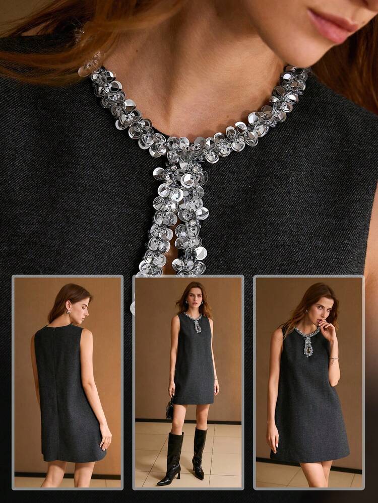 SEQUIN KEYHOLE NECKLINE DRESS