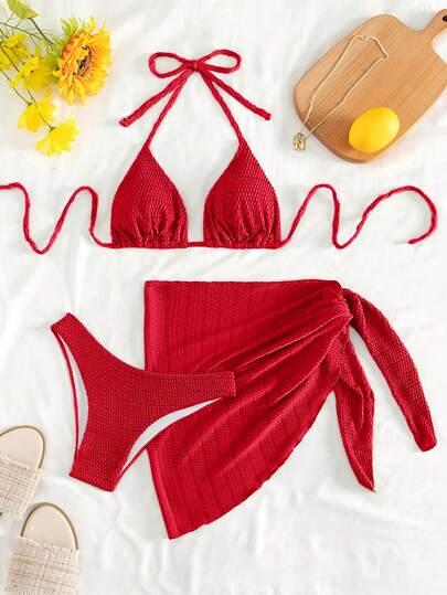 Swim Mod Bikini de unicolor y textura para vacaciones en la playa