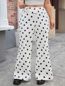 SHEIN EZwear 大码女式休闲波尔卡圆点印花宽松裤 - 黑與白 - 查看 1
