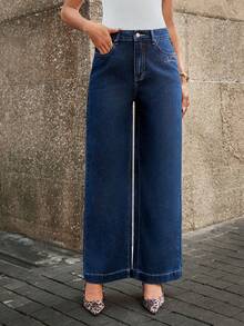 Selenza جينز بقصة واسعة للساق مطرز بحرف للنساء للارتداء اليومي