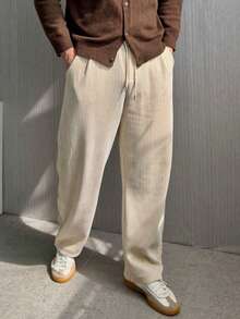 DAZY Quần nhung kẻ cạp chun cho nam, màu be, mùa thu - Màu be - Xem 1